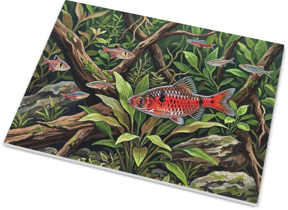 Tegeltje - Barbeel vis in aquarium - Kleurrijke vissen decoratie 15x20 cm