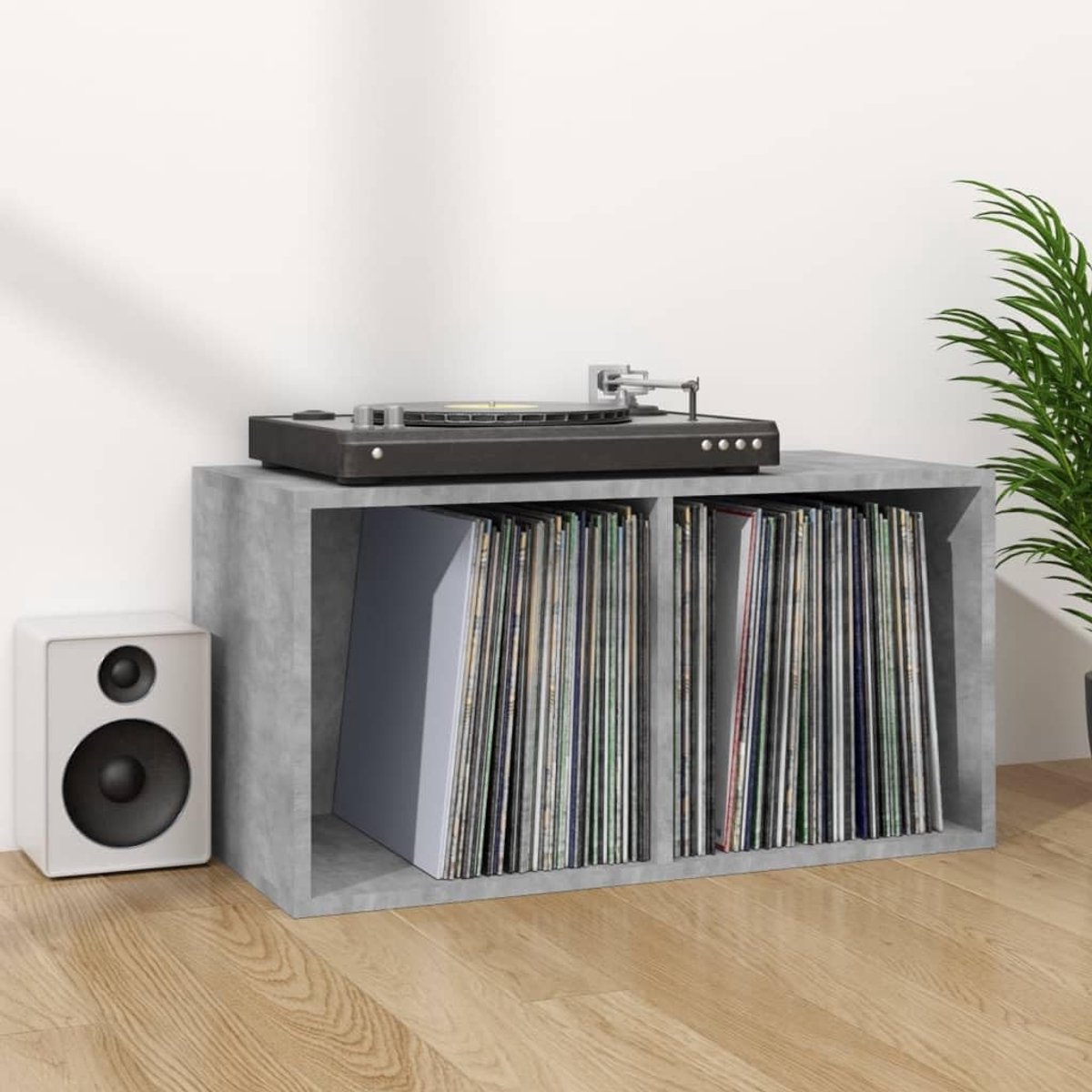 Opbergdoos Vinylplaten - Muziek Opberger - Muziek Collectie Organiseren - Twee Ruime Vakken - 71 x 34 x 36 cm