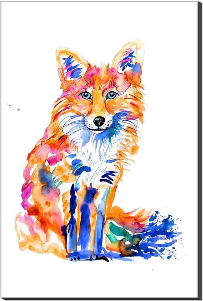 Aquarel Vos Poster - Dierenprint Kinderkamer - Muurdecoratie Aanbrengen - Levendige Kleuren Penseelstreken - 50 x 70 cm - Meerkleurig