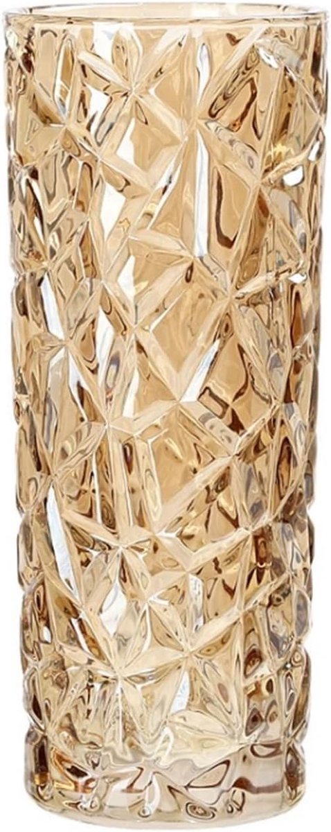 Vloervaas Kristal - Grote decor vaas - Bloemen presenteren - Handgemaakt materiaal - Groot formaat - Goudkleurig