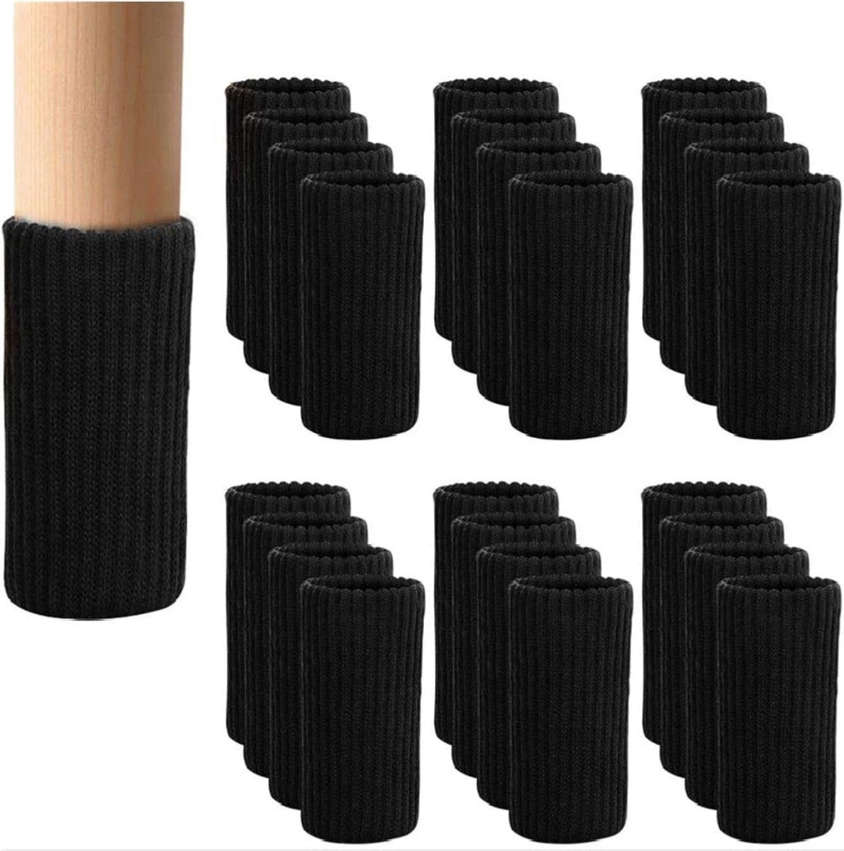 Stoelpoothoezen 24 stuks - Meubelvoetsokken - Vloerbescherming - Hoge elasticiteit - 69-178 cm omtrek - Zwart