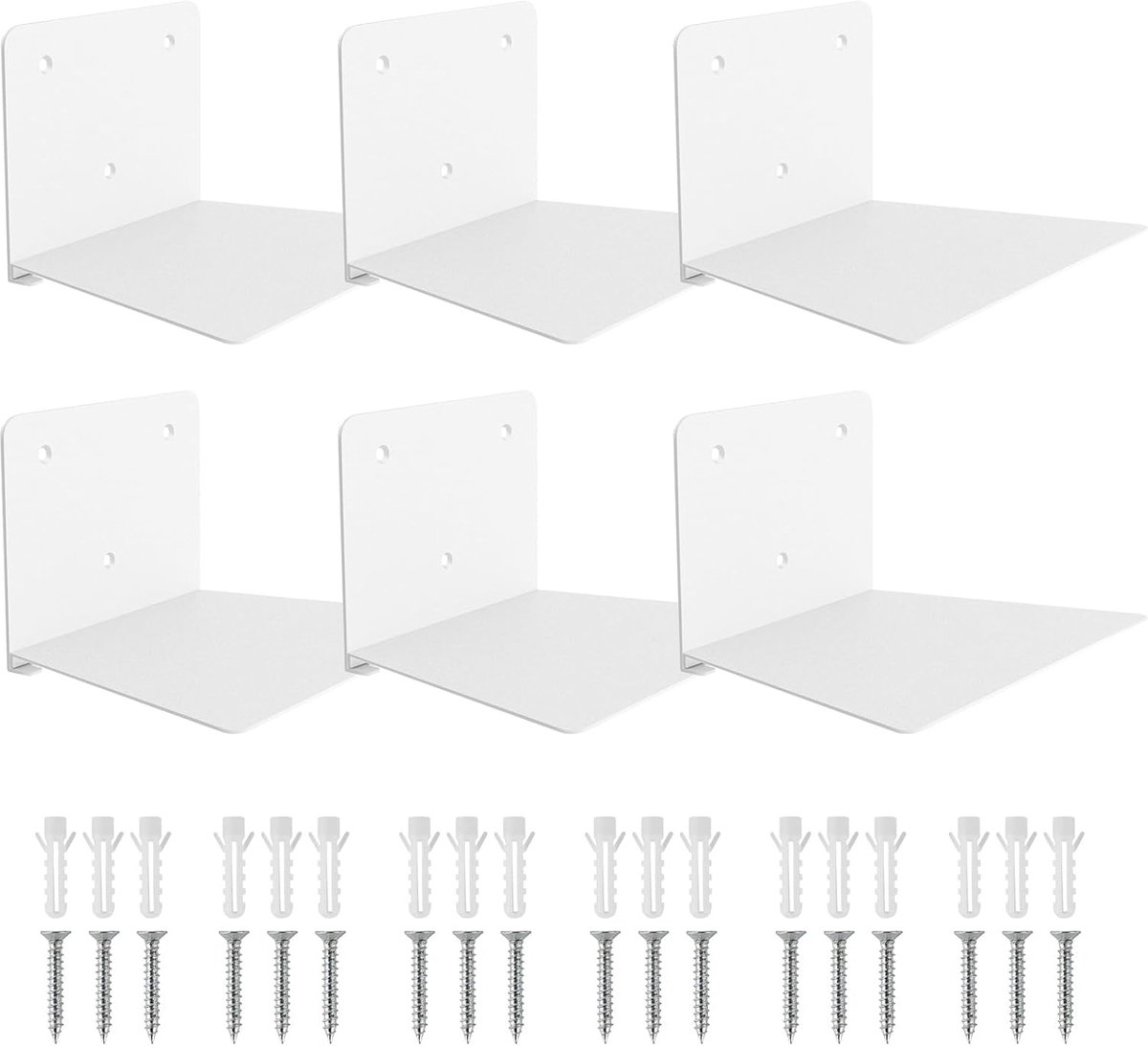 Onzichtbare boekenkast, zwevende boekenkast, onzichtbare planken voor boeken, zwevende planken, muur voor slaapkamer, zwevende boekenplank, metaal, stabiel, voor kantoor, set van 6