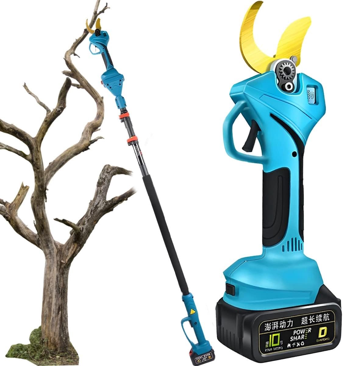 Elektrische Snoeischaar - Draadloze Pruner - Tuinonderhoud Gemak - Inclusief Verlengstuk - 40 Mm Snijdiameter - Zwart