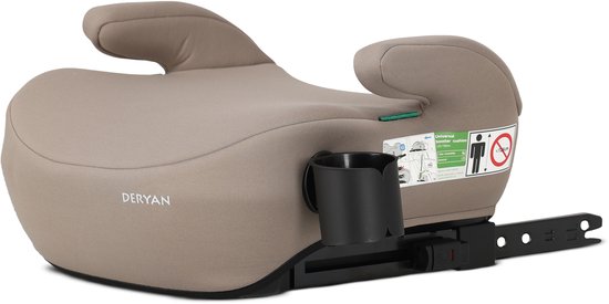 Bruine Deryan autostoel zitverhoger met bekerhouder en Isofix-bevestiging.