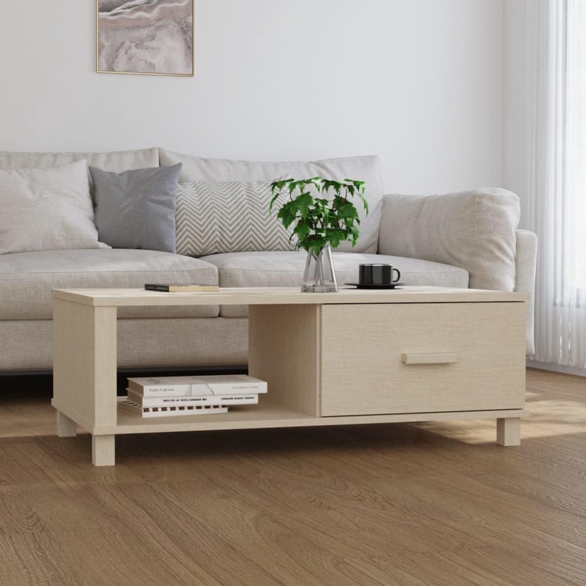 Salontafel - Bijzettafel Woonkamer - Opbergen en Decoratie - Massief Grenen Met Lade - 100 x 55 x 35 cm