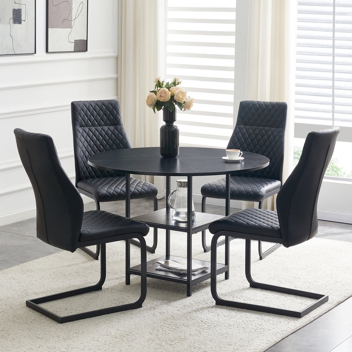 MODENUIT Ronde Eettafelset 107 cm - Met 2 Open Legplanken - Voor Eetkamer En Keuken - MDF