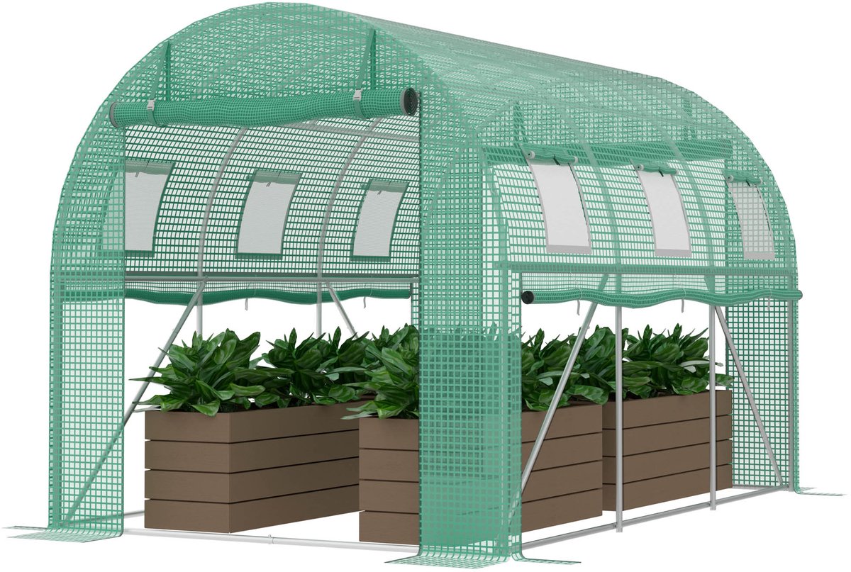 ACXIN Foliekas Tuinkas Groot - 3x2x2m - Folietunnel met 2 Deuren 6 Ramen Insectennet - Verzinkt Stalen Frame - PE Folie - Grondankers en Touwen - Tuin Moestuin Kas