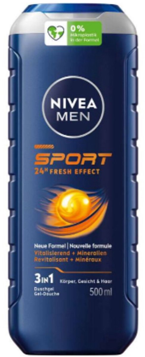NIVEA Men - Shampoo & Shower gel 3in1 For Men Sport - 12 x 500 ml - Voordeelverpakking