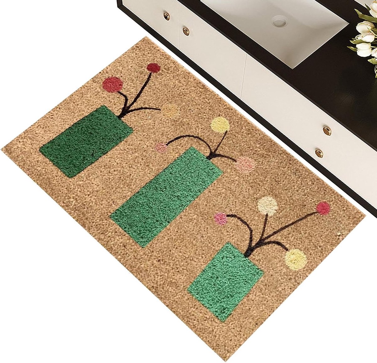 Deurmat Bloemenprint - Voordeurmat Welkom - Entree Decoratie - Antislip Rubber Bodem - 46