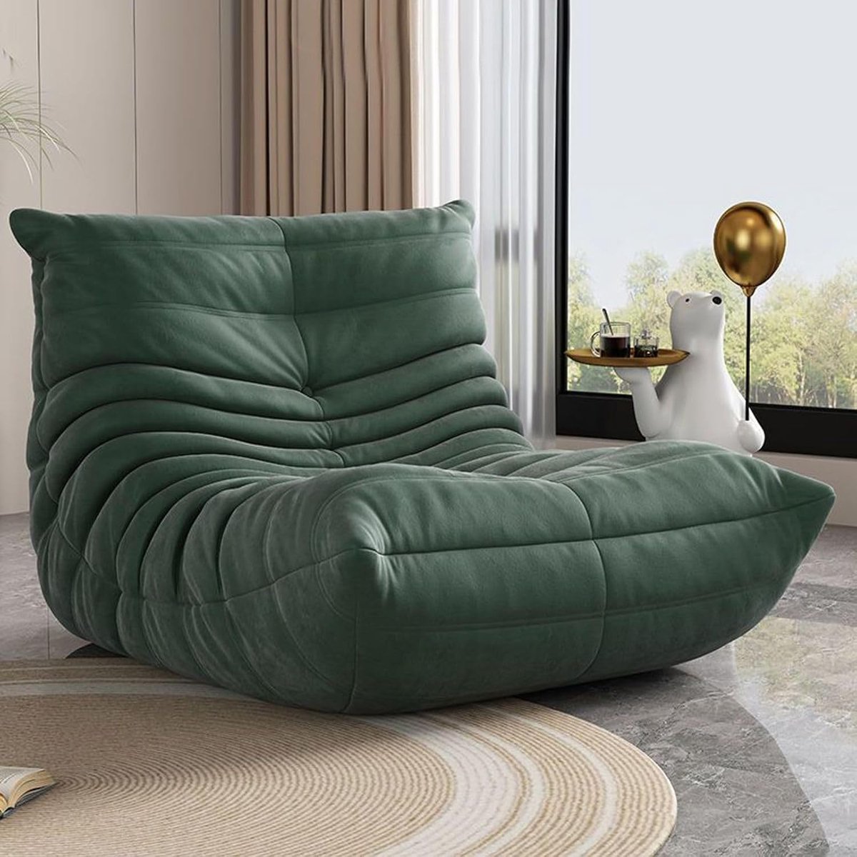 Zitzak Stoel - Comfortabele Sofa - Ontspannen Lezen - Verstelbaar Bed - 92x68x80 cm - Groen