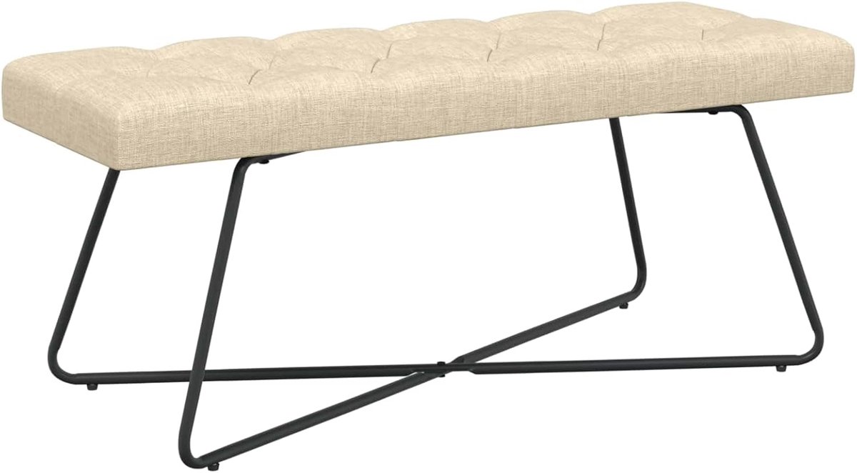 Gestoffeerde Bank - Zitmeubel Stof - Ontspannen Zitten - Knoopverstelling Detail - 110 cm Breed - Crèmekleurig