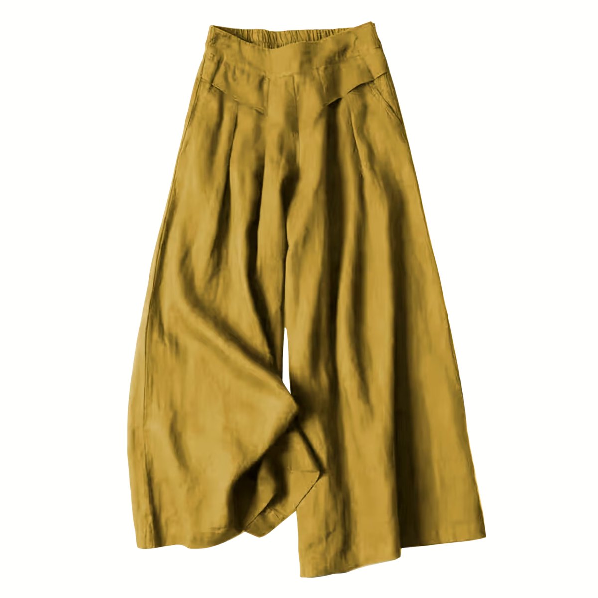 Currero Linnen Broek Dames Zomerbroek Volwassenen Lange Broek Pantalon Strandbroek Zomer Ibiza Stijl Mosterdgeel