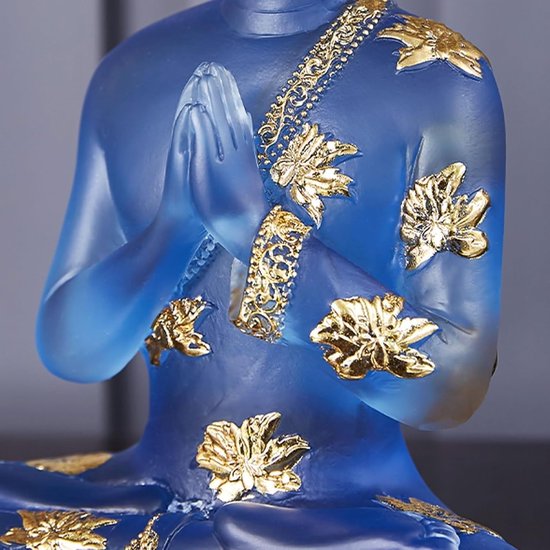 Boeddhabeeld, klein zittend Boeddhabeeldje Hars verzamelobjecten Decor, Sculptuur Ornamenten voor Huisdecoratie Fengshui, Blauw — afbeelding 2