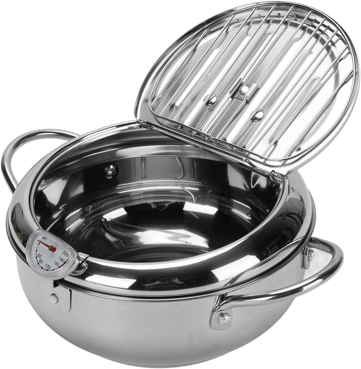 Friteuse Pot - Frituurpan Tempura - Thuis Frituren - Met Thermometer - 25x23x12 cm - Zilver