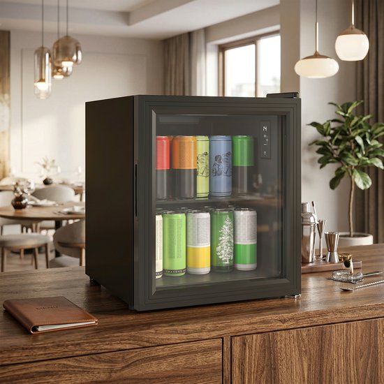 ECTEATOY® Drankenkoelkast Mini Koelkast - Vrijstaand Stil (39dB) & Glazen Deur - Voor 59 Blikjes - 46L - Zwart van ECTEATOY — afbeelding 3