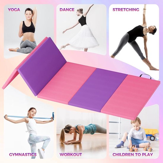 Opvouwbare leren gymnastiekmat, 180x60x5cm (4 panelen), draagbare oefenmat met handgrepen voor yoga, fitness en training voor kinderen en volwassenen. — afbeelding 2