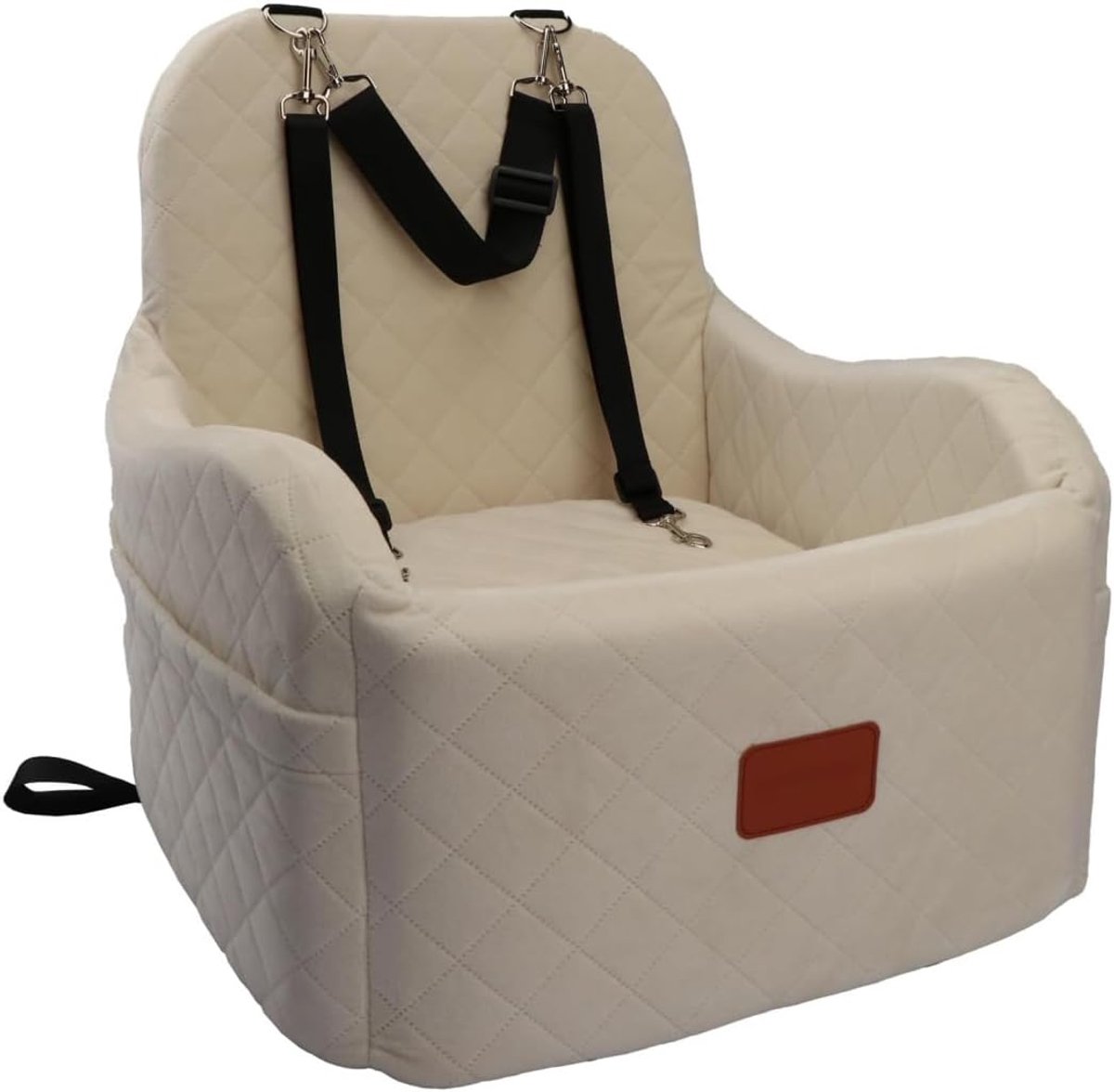 Hondenautostoel Verhoogd - Hondenmand Auto - Veilig Reizen - Traagschuim Vulling - 15 cm Hoogte - Beige