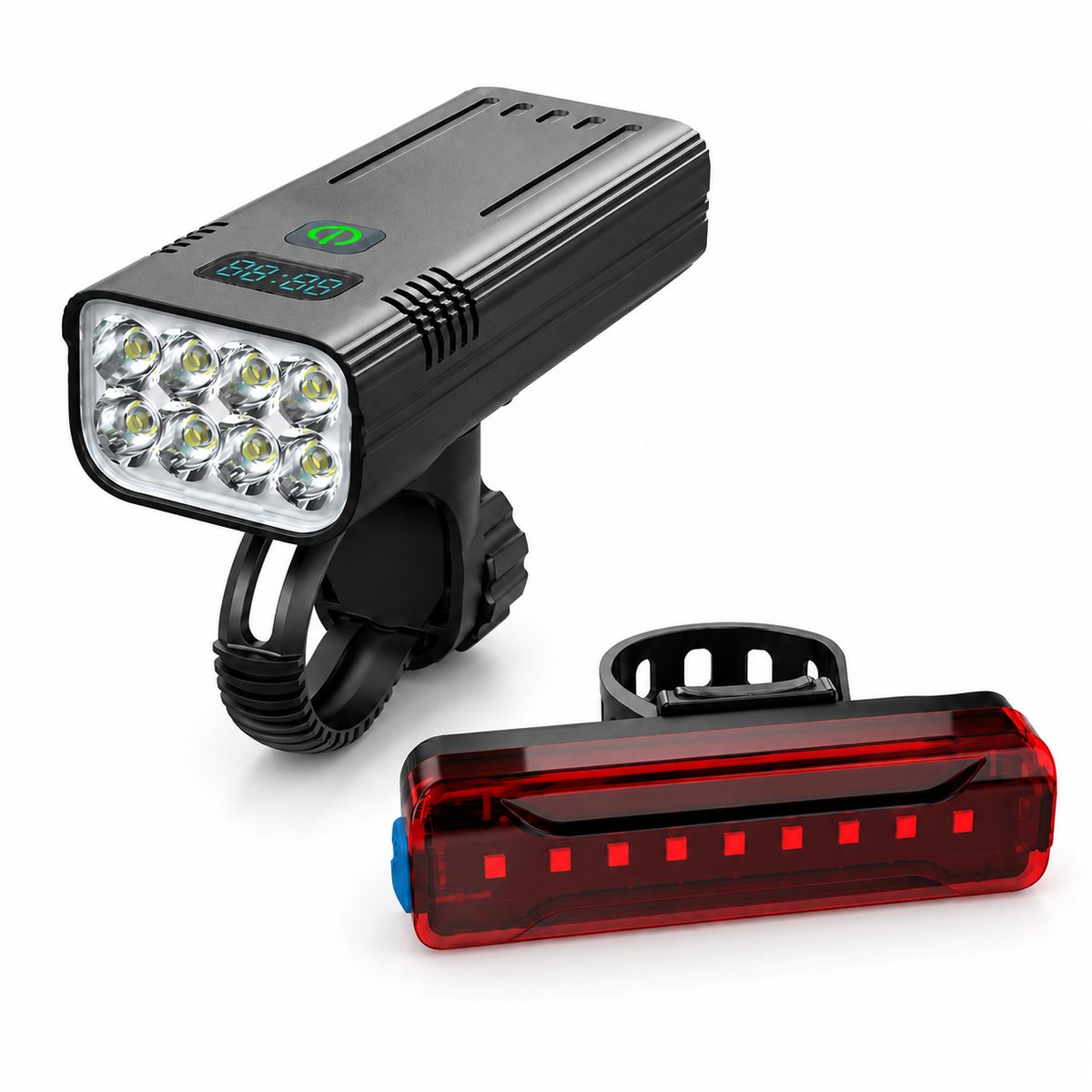 Gloovon® - Fietsverlichting Set - LED - 500 Lumen - Voorlicht & Achterlicht - 5 Standen - Waterdicht - Valbestendig - Fietslampjes - Koplamp fiets - Fietslichten - USB oplaadbaar - Zwart