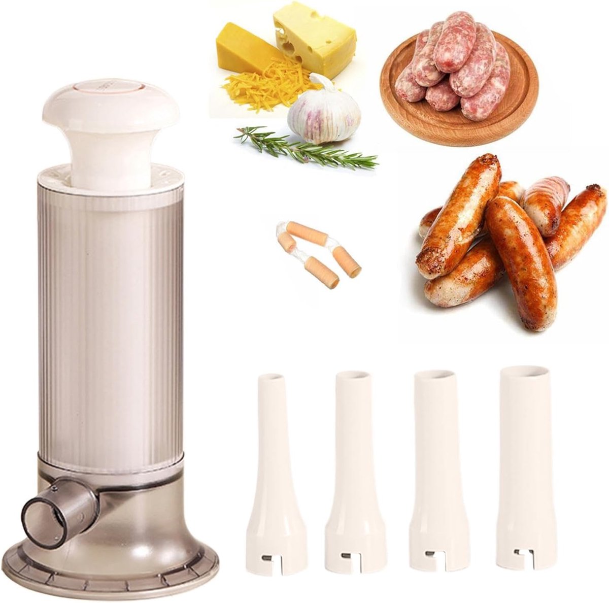 Worstmaker - Vleesvuller - Zelf Worst Maken - Inclusief 4 Tubes - 24.5 x 11 cm - Transparant Grijs