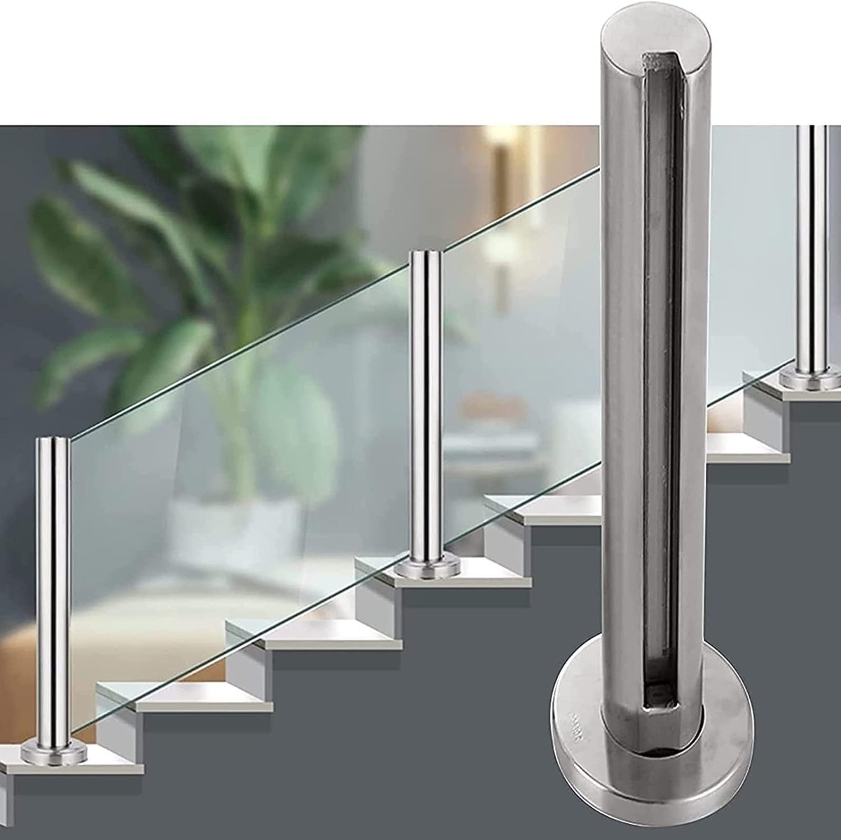 Balustrade Paal - Glazen Leuning - Buiten Beveiligen - Roestvrij Staal 304 - 120 cm Hoog - Zilver