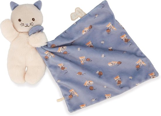 Zacht vierkant knuffel - Pluche kat - Baby comfort - Gerecyclede materialen - 18x18 cm - Groen paars — afbeelding 4