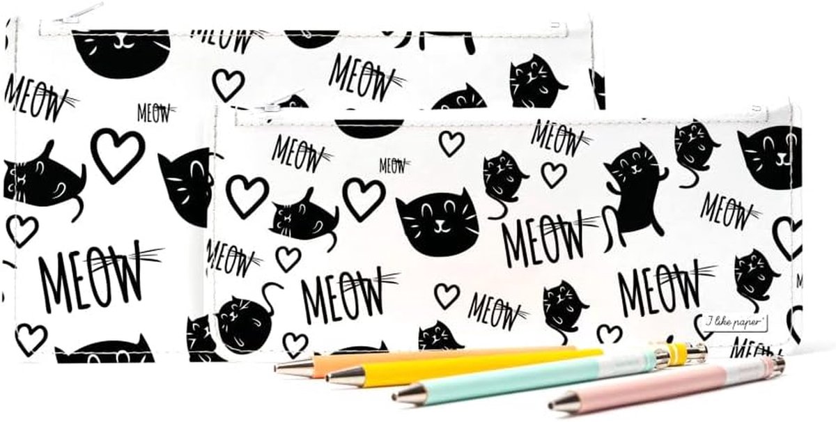 Etui voor pennen - Pennendoosje opberger - School en kantoor - Scheurvast waterafstotend - 21 x 8.8 cm - Meow