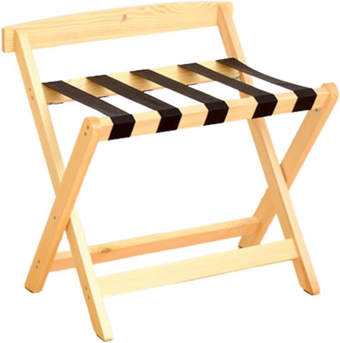 Opvouwbaar Bagagerek - Kofferstandaard Hout - Gasten Ontvangen - Robuuste Nylon Riemen - 60x50x65 cm - Houtkleurig