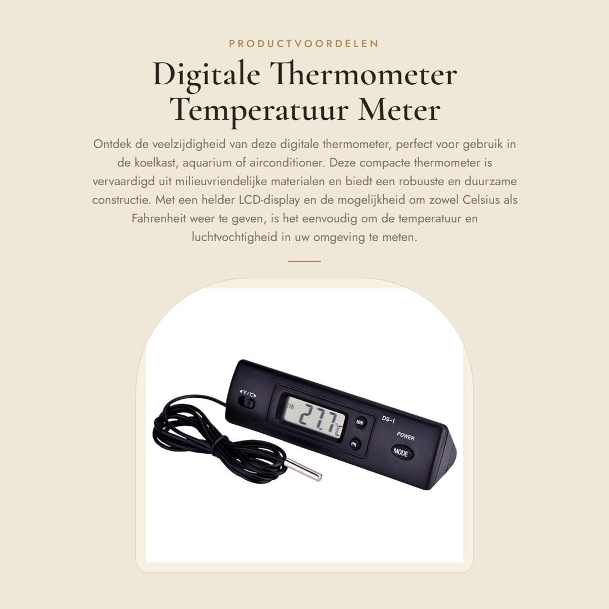 Dailygoods - Digitale Thermometer - Temperatuur Meter - Compact en Robuust - LCD Display - Vochtigheid Meting - Voor Koelkast en Aquarium