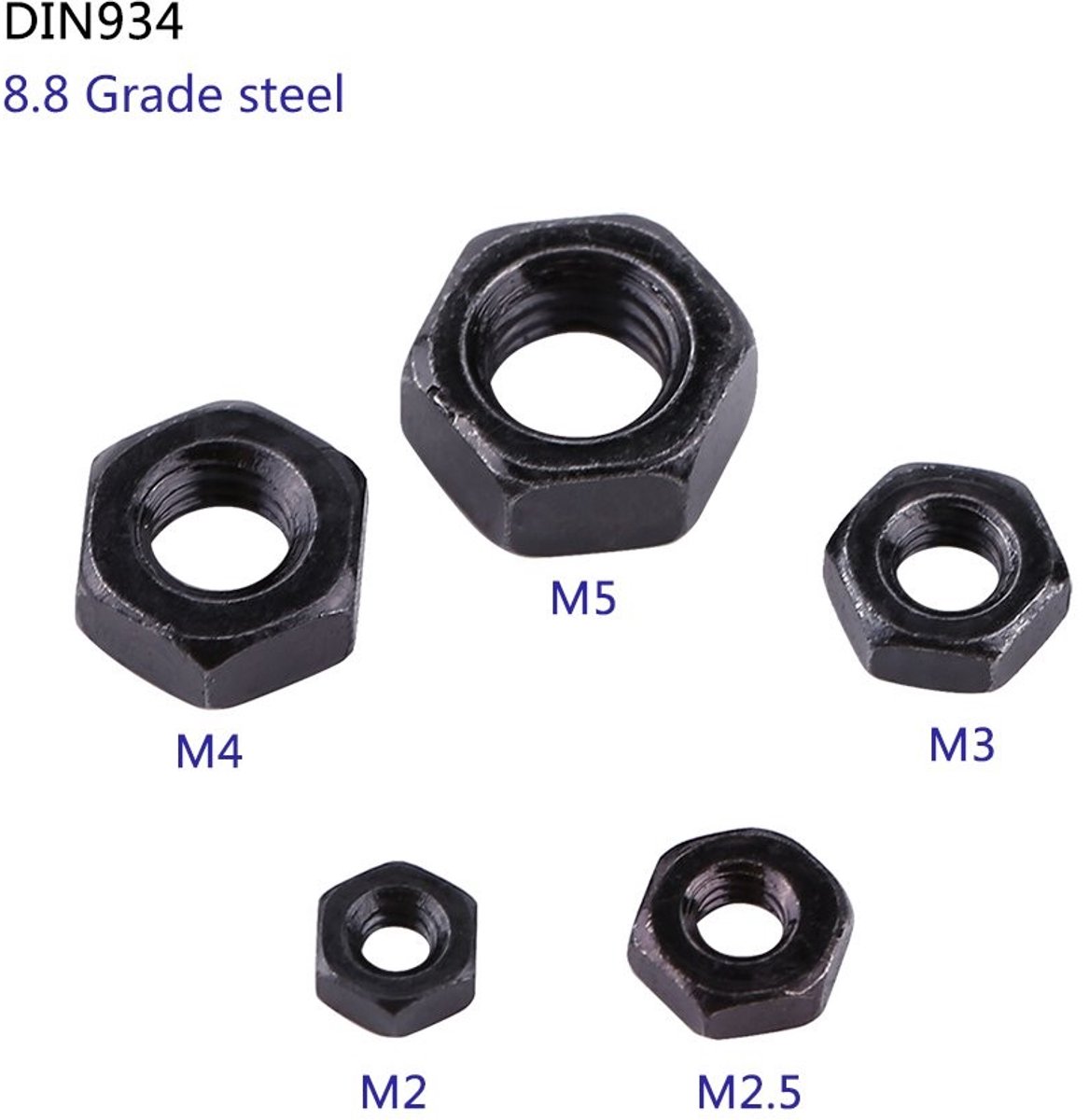 Dailygoods- Bevestigingsmoeren 100st - Zeshoekige Moeren - DIN934 - Metrische M4 - Koolstofstaal 8,8 - Hoge Sterkte