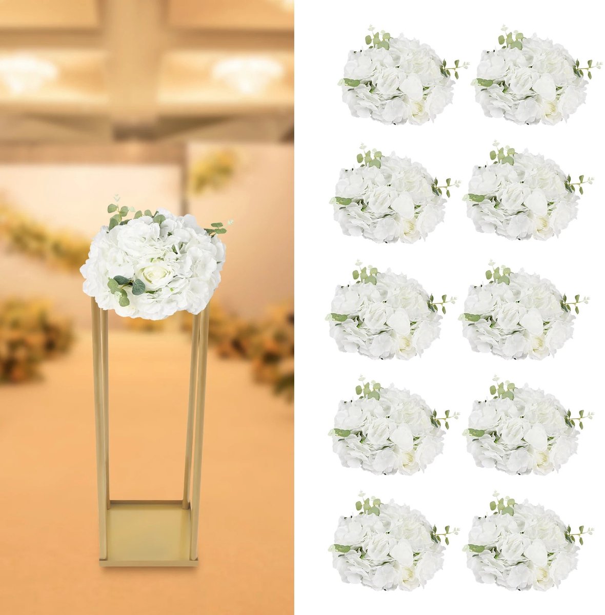 Dailygoods 10 STKS 30x30x20cm Bloembal Arrangement Boeket, Kunstbloem, Vaas Stand Decor, Wit middelpunt voor Bruiloft Ev