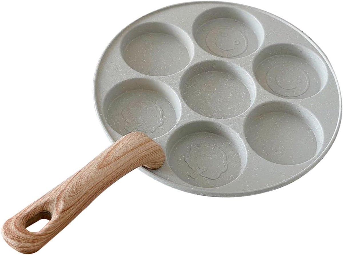 Omeletpan met roosters - Pannenkoekenpan - Ontbijt bereiden - Antiaanbaklaag - 7 kopjes - Wit