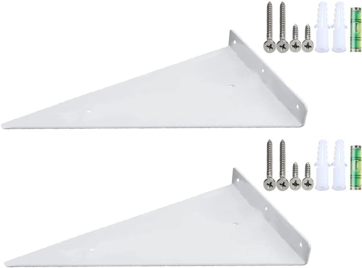 Stevige Driehoekige Planksteunen voor Wandmontage, Multifunctionele Hoekbeugels voor Planken, Set van 2, Wit, 170mm x 280mm, Ideaal voor Thuis en Kantoor