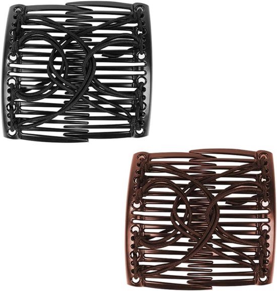 Dubbele Haar Kammen - Verstelbaar - Plastic - Elastische Kammen - Bun Kammen - Haar Clips - Schuif Haar Clips - Krullend Dik Golvend Haar - Haaraccessoires - Geschikt voor Alle Haartypes - Zwart - 2-Pack — afbeelding 2