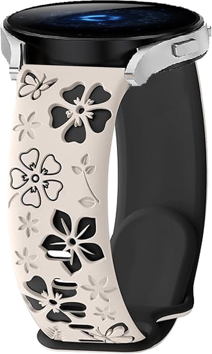 Reservearmband 20 mm voor sporthorloges, siliconen armband met bloemenpatroon, geschikt voor Polar Ignite 3, Ignite 2, Pacer en Withings ScanWatch 2
