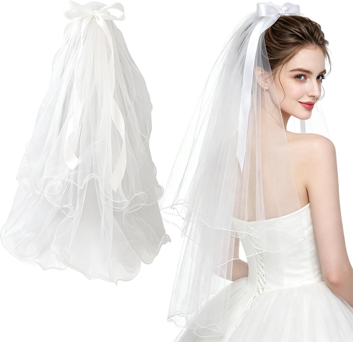 Elegante witte trouwsluier – Perfecte accessoires voor bruiloften, vrijgezellenfeesten en speciale gelegenheden