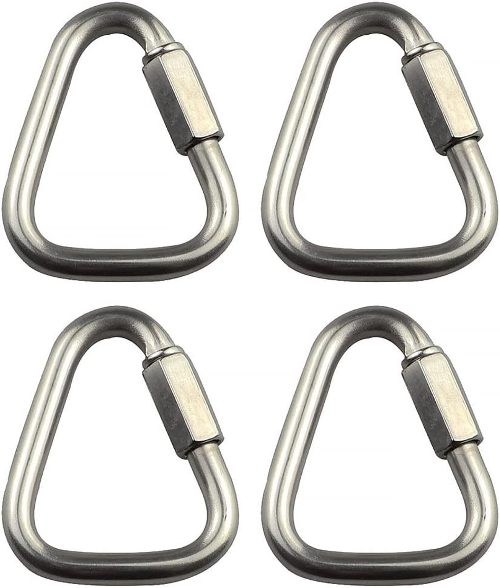 4 Stuks 4mm Driehoekige Link Chains, RVS Driehoekige Sluiting voor Klimmen, Snelle Verbinding met Veerhaak en Schroefsluiting