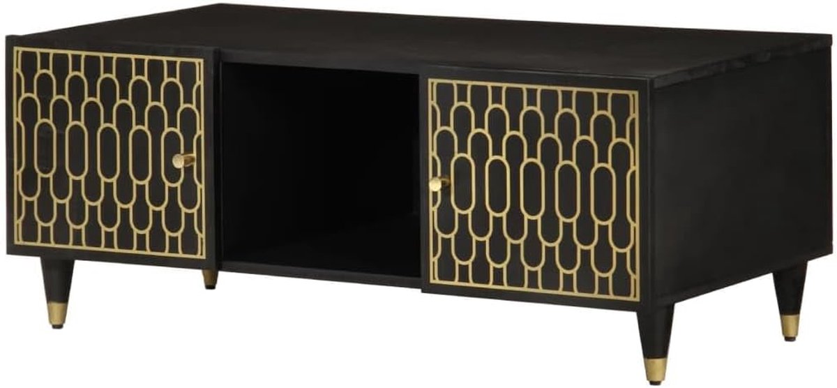 Salontafel Rechthoekig - Bijzettafel Woonkamer - Opbergen en Decoreren - Massief Mangohout - 100 x 54 x 40 cm - Zwart