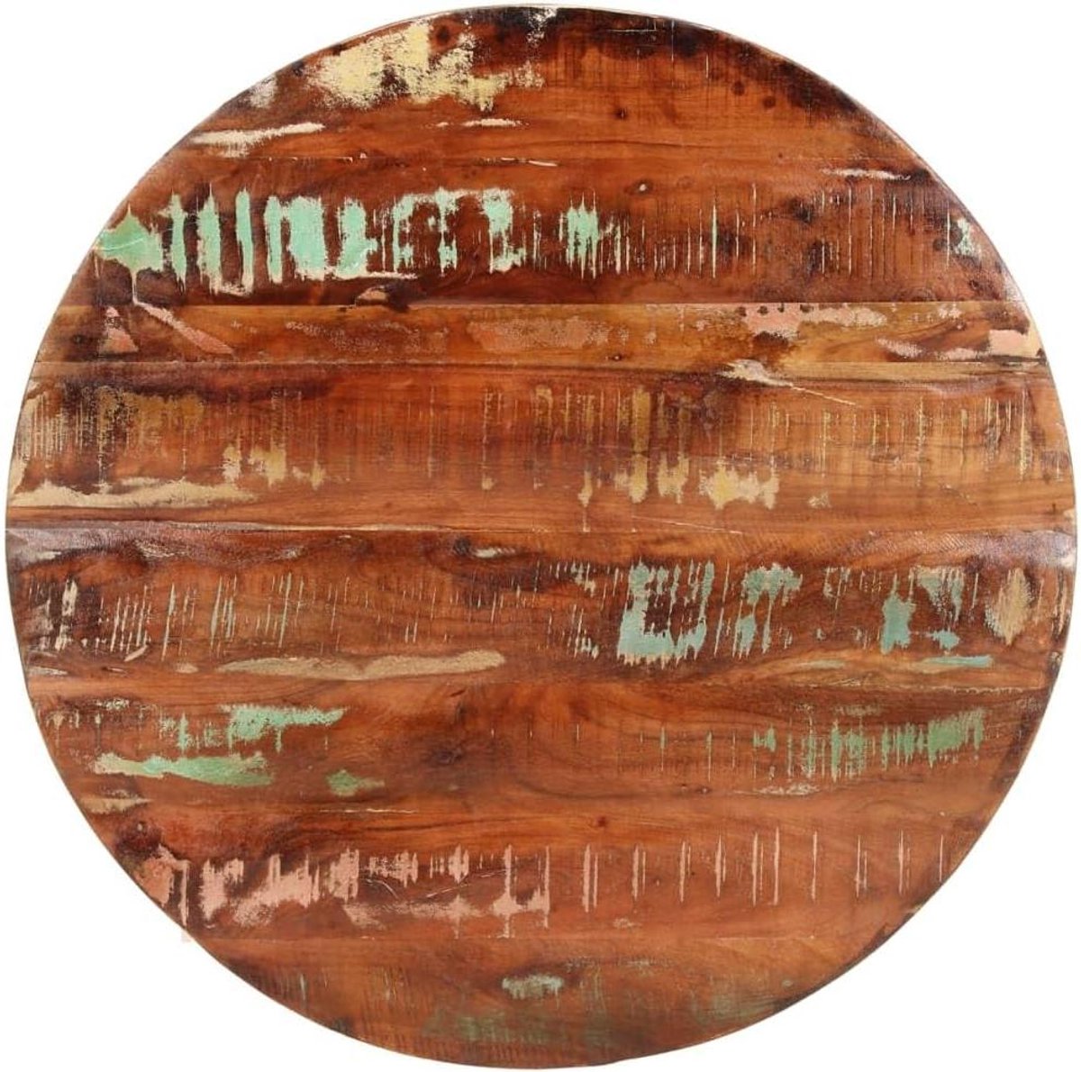 Tafelblad Rond Hout - Vervangend Blad - Tafel Opfrissen - Massief Gerecycled Hout - 80 cm Diameter - Kleurrijk