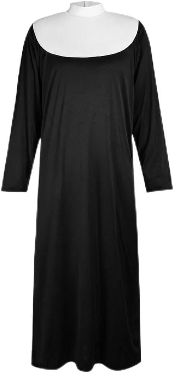 Volwassen Nonnen Kostuum voor Vrouwen met Accessoires, Zwart Neon Jurk voor Halloween en Carnaval, Inclusief Hoed en Kruis