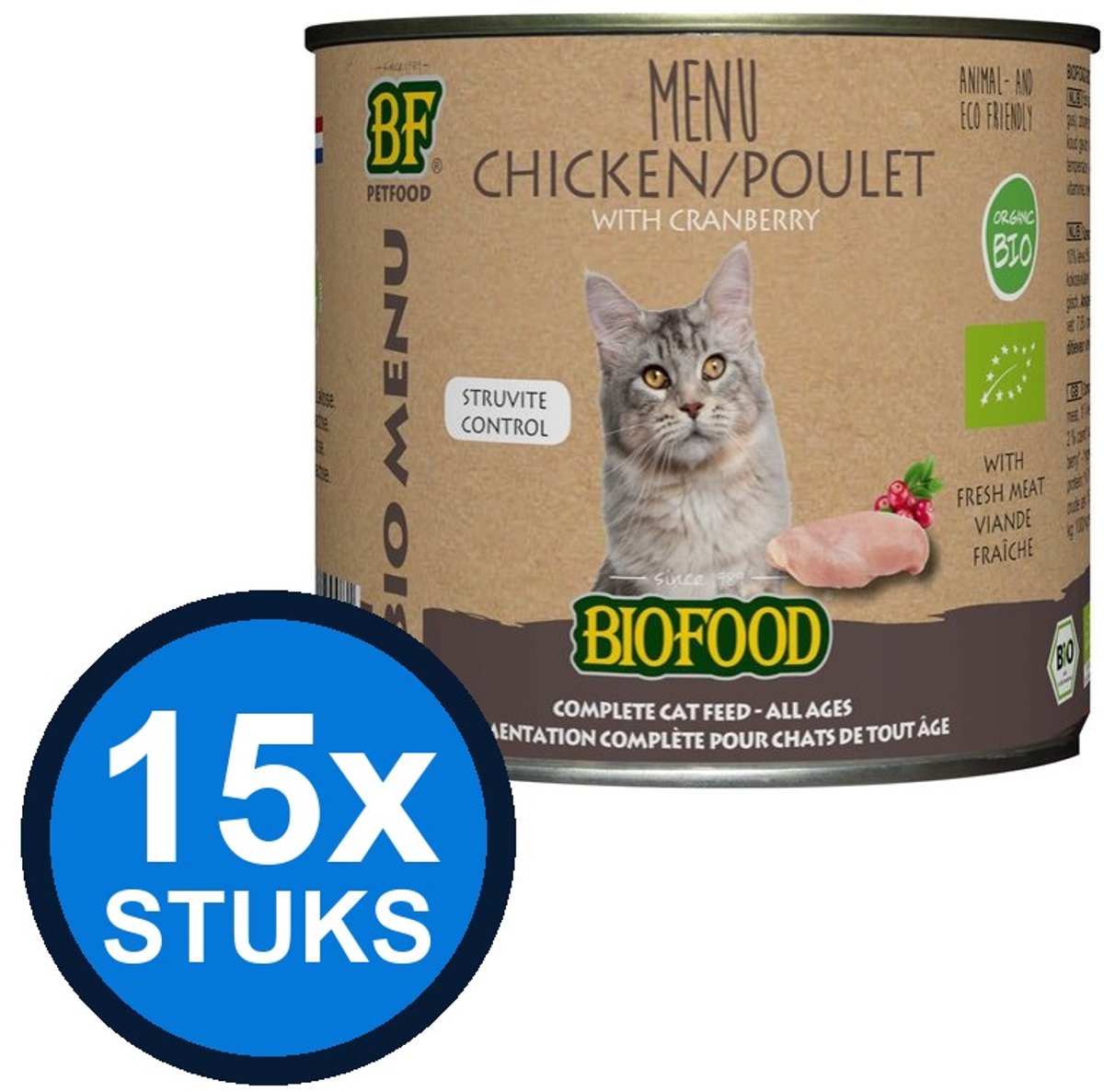 BF Petfood Biofood - Organic kat kip menu blik 200gr - Kattenvoer Natvoer - 200 g