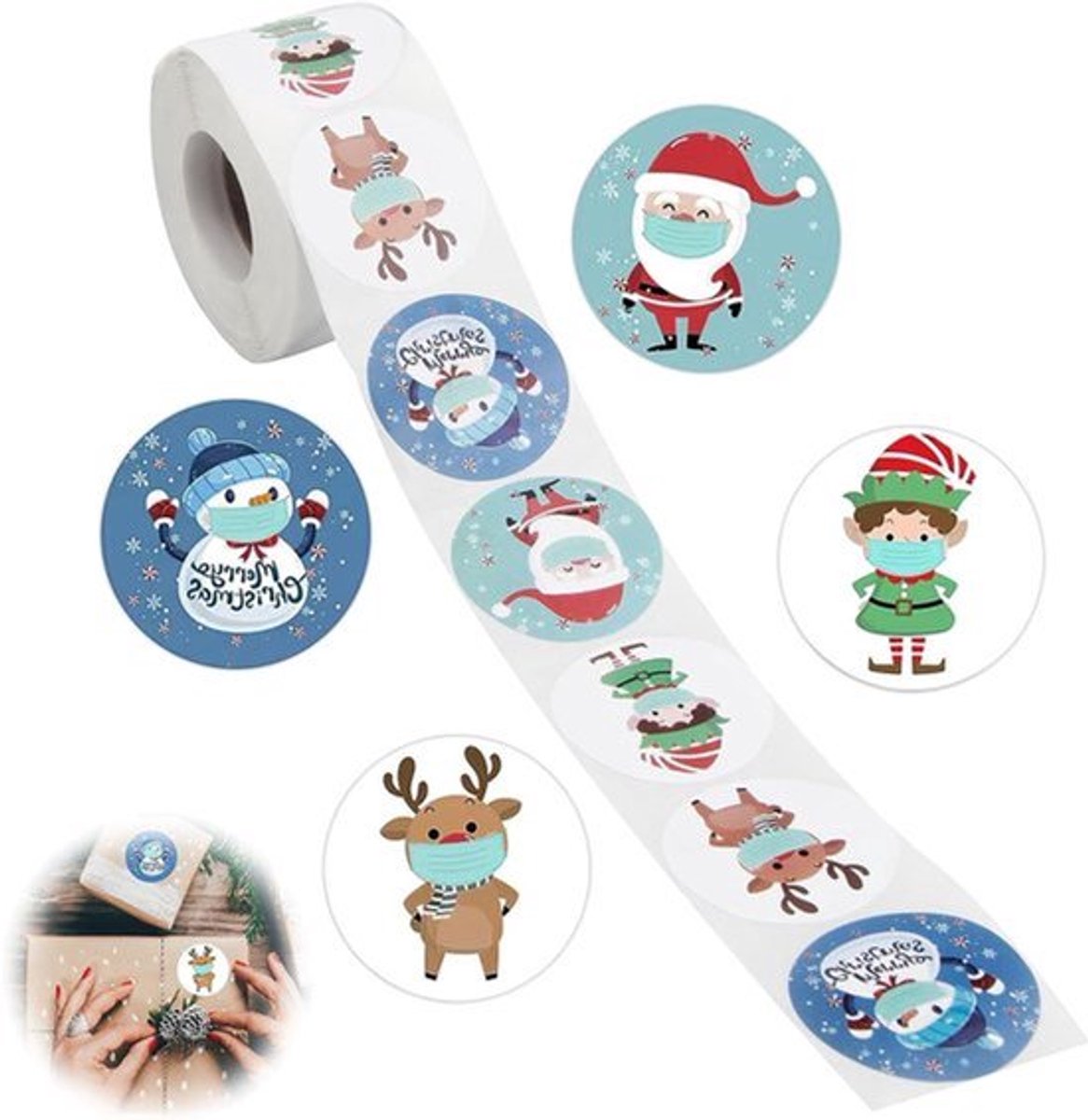 500 Stuks Kerststickers - Ronde Decoratieve Etiketten voor Kerstmis - Papieren Zakken en Cadeauzakjes - Cadeaupapier