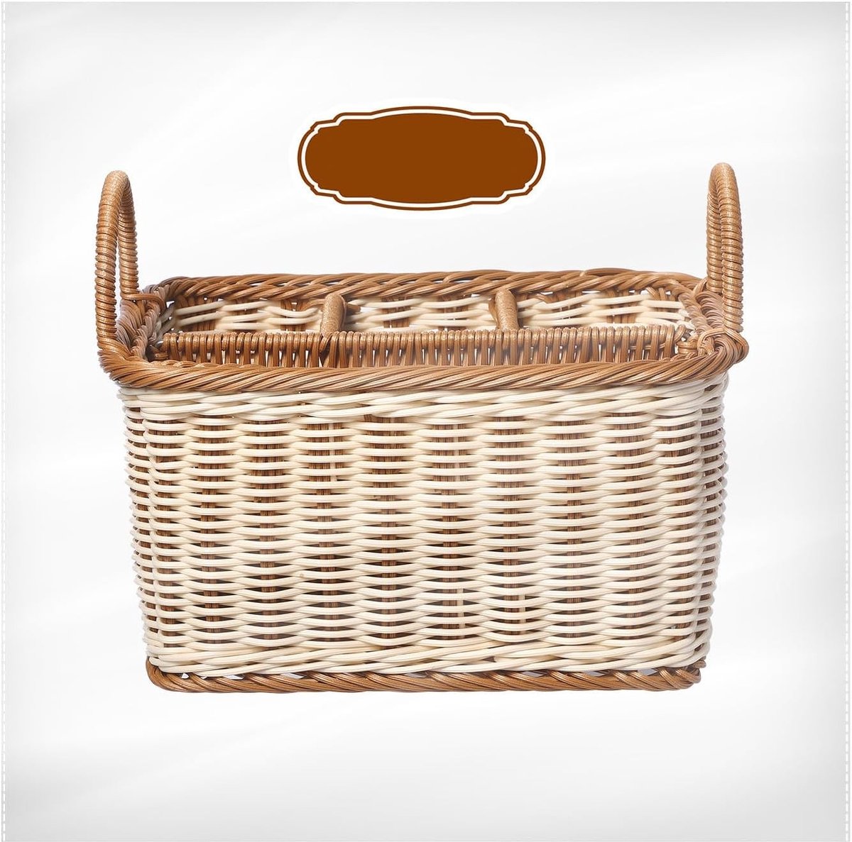 Rotan mand met handvat, verdeelde opbergorganizer voor keuken, rieten tafelmand voor picknick en buitengebruik, multifunctionele opbergoplossing