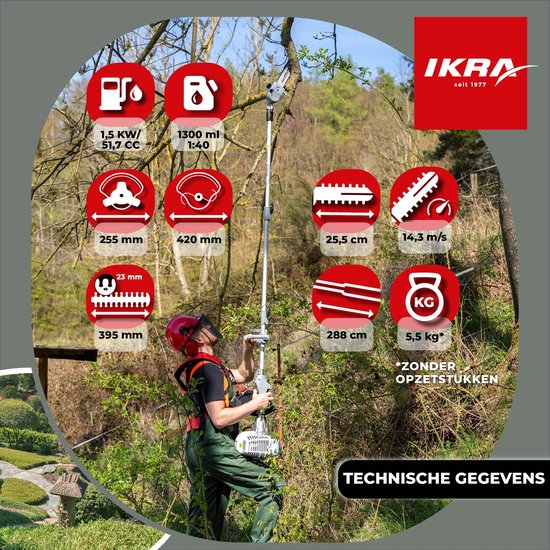 IKRA multitool IBKH 52-1 4-in-1: bosmaaier, grastrimmer, heggenschaar en hoogsnoeier — afbeelding 5