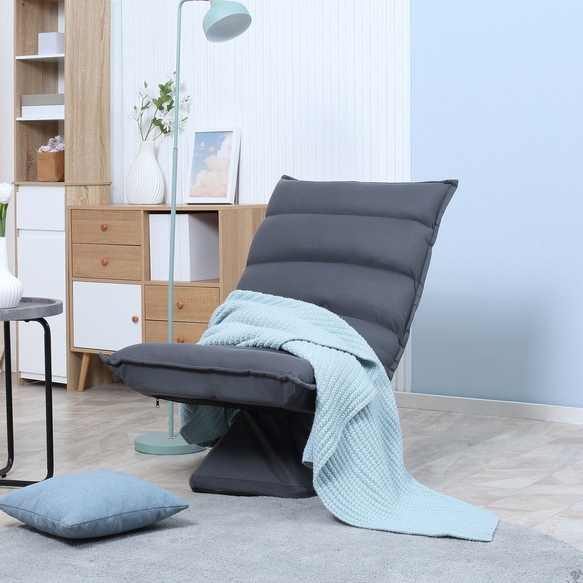 FloraGrace Relaxfauteuil - 62 x 70 x 95 cm - 360 Graden Draaibaar, 5-Voudig Verstelbare Rugleuning - Voor Woonkamer Of Leeshoek - Donkergrijs