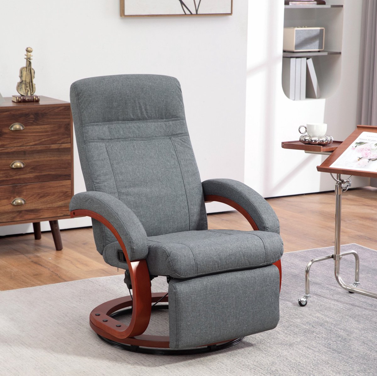 FloraGrace Relaxfauteuil - Draaibaar 360° Met Verstelbare Rugleuning En Voetensteun - Comfortabel Ontspannen In Woonkamer - Grijs - Stof