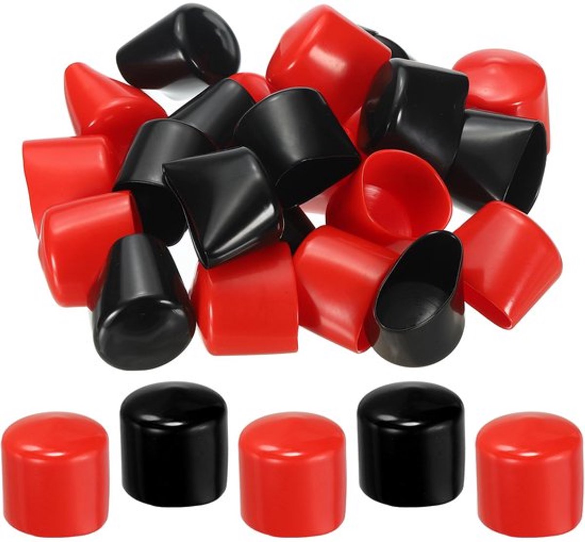 37mm Rubber Eindkap - 12 Stuks - Flexibel en Duurzaam - Zwart-Rood