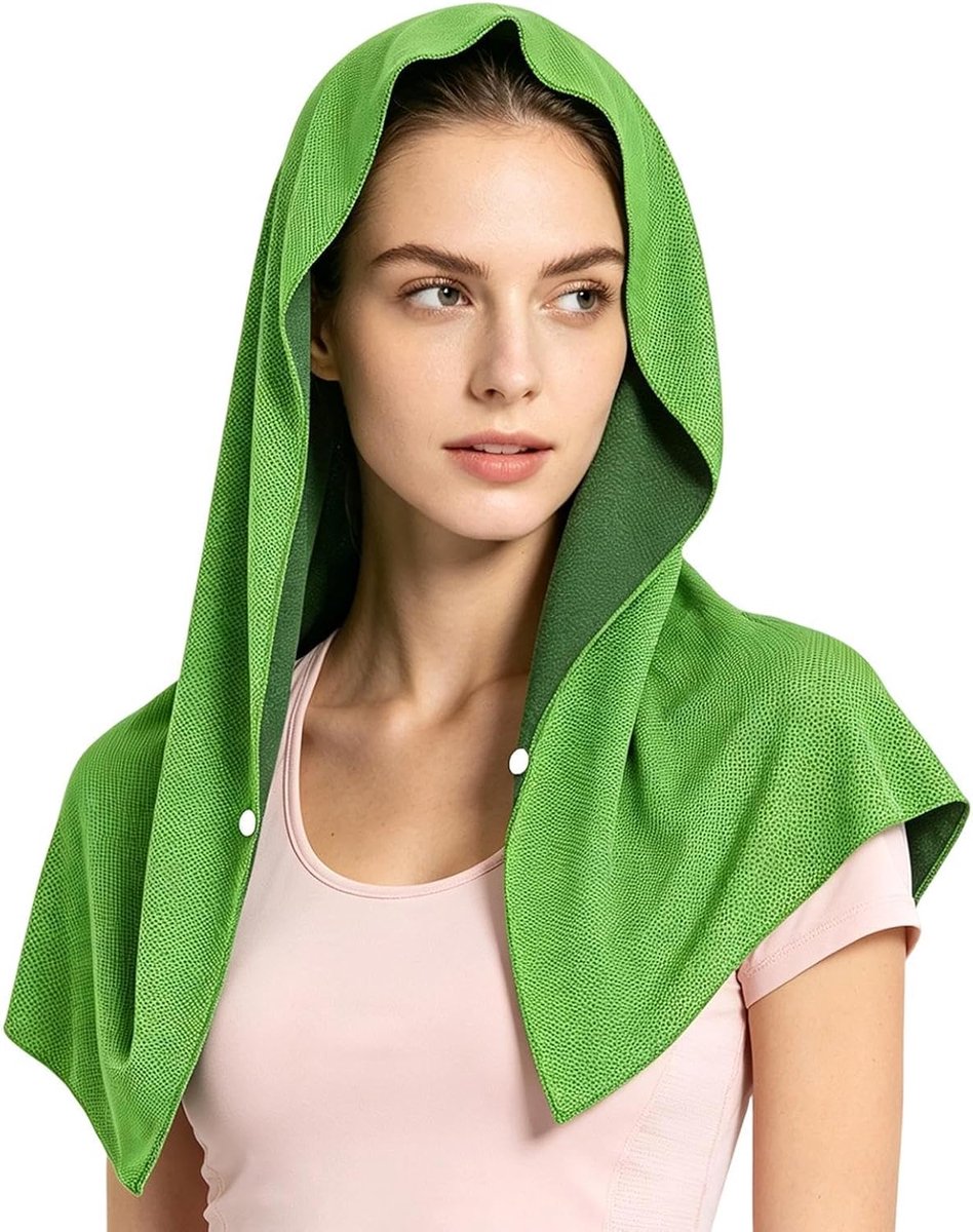 Sander Shop Koelende Hoodie Handdoek Microvezel Snel Drogende Hoodie Verkoelende Nekwraps Met Opbergtas Voor Zomer Reizen Boot Sportschool Fitness Hardlopen Wandelen School Groen