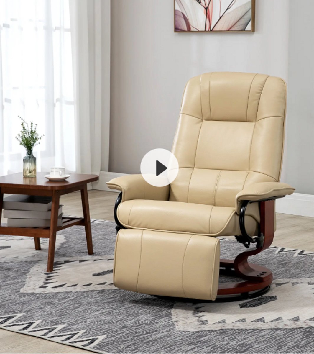 FloraGrace Relaxfauteuil 78 cm - Handmatig Verstelbaar Met 145 Graden Rugleuning En Voetensteun - Voor Woonkamer En Televisiehoek - Kunstleer - Crèmewit