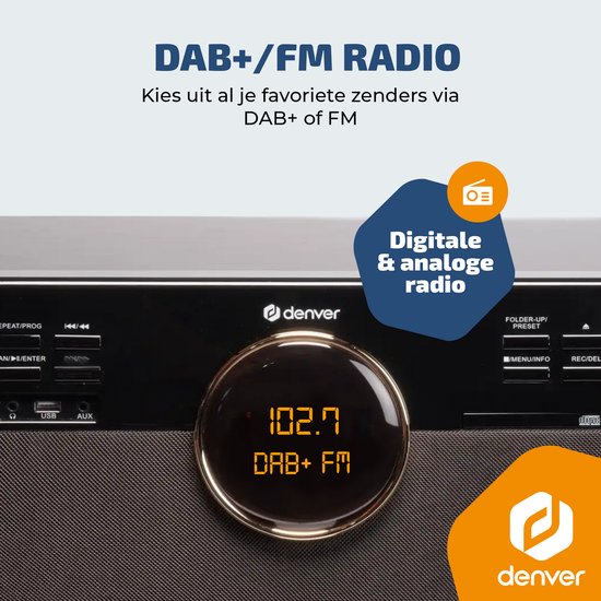 Denver Retro Platenspeler - DAB+/FM Radio - CD - Cassette - Bluetooth - Auto stop - MRD180 - Darkwood — afbeelding 4