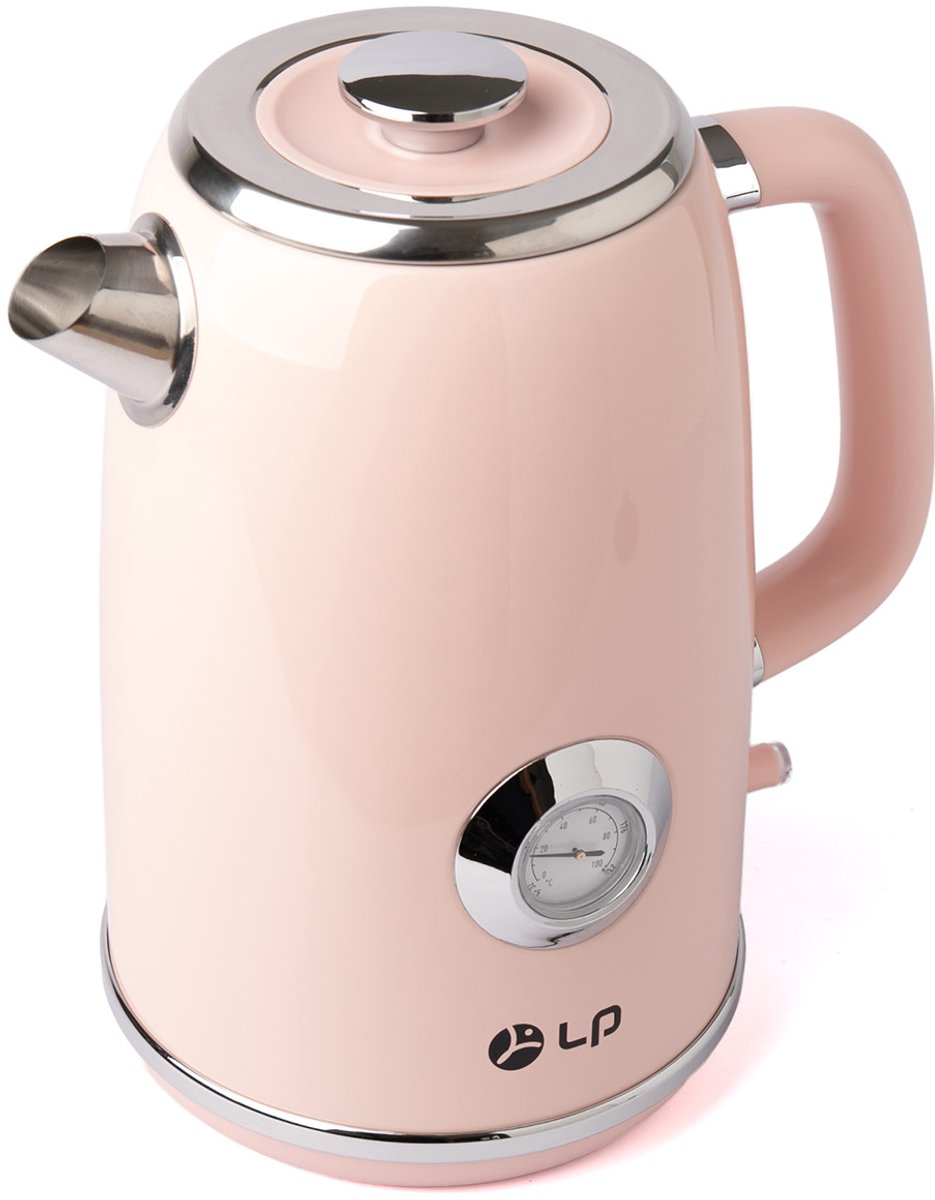 Elektrische waterkoker - 1.7L Drinkwaterkoker - Roestvrijstalen ketel - Retro keukenapparaat – Roze – 304 staal – Automatisch uitschakelen – Thuiskeuken – 245*170*240 mm– Rozeg